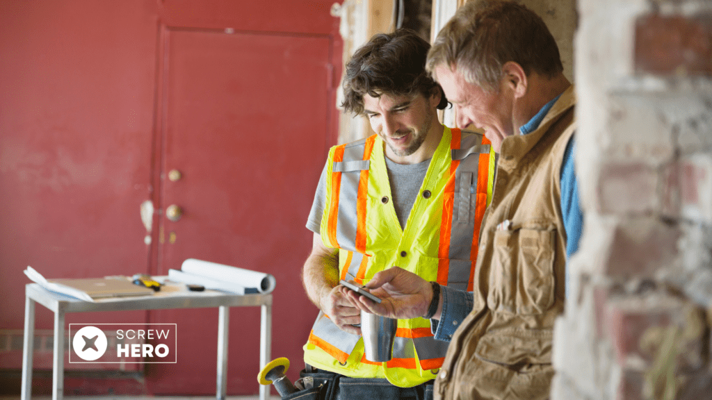 plumber with customer showing him reviews online