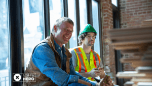 UK tradesman taking a break at a job site