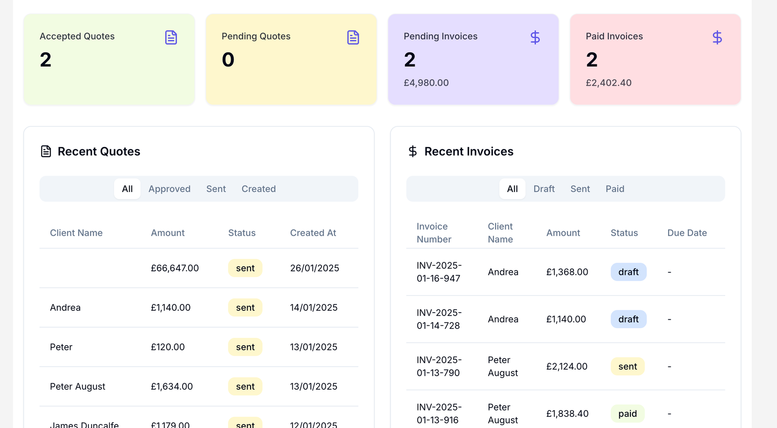 Easily manage invoices and quotes in one place